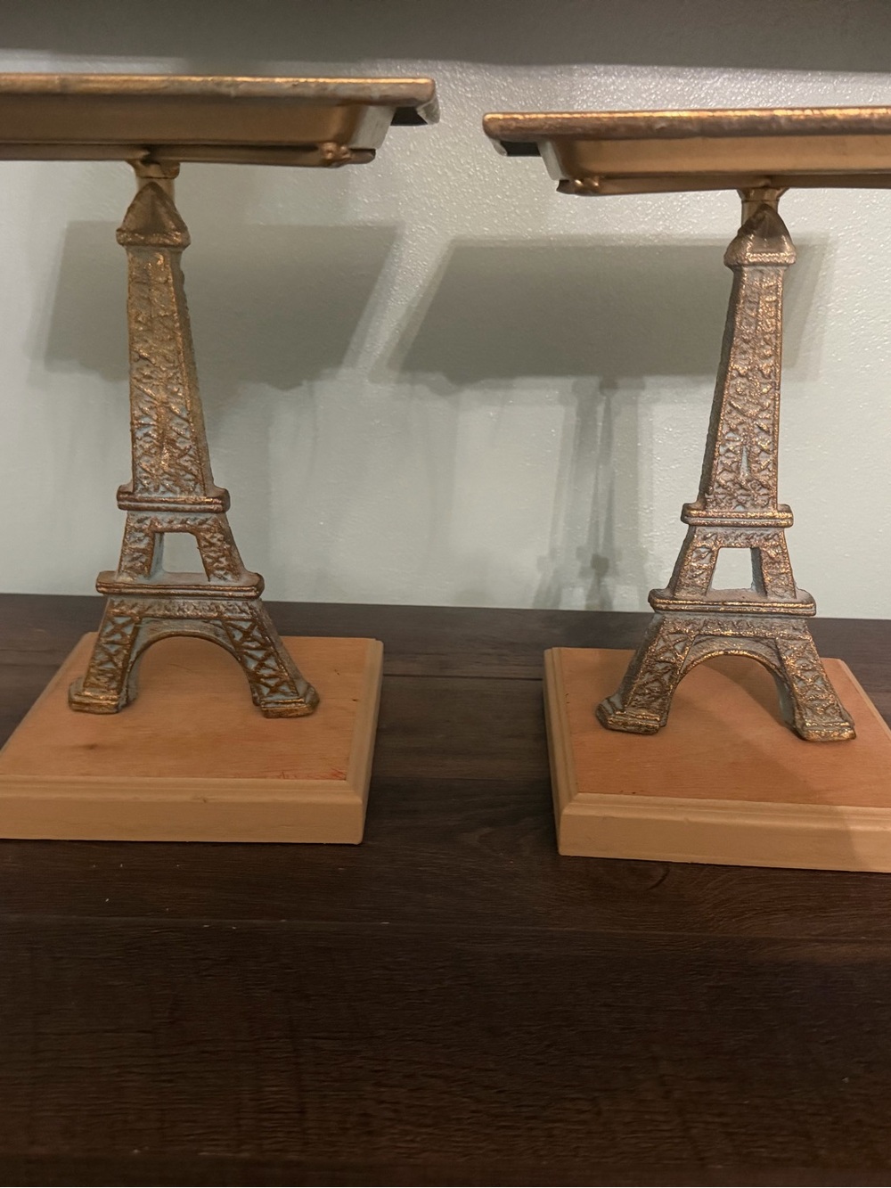 Source Unknown Gold Eiffel Tower Candle Pedestal Pair